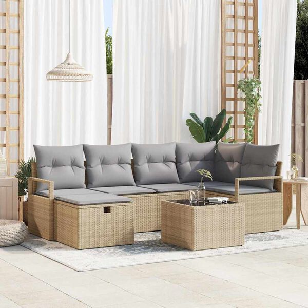 vidaXL Ensemble de Canap&eacute;s 7 pcs Beige et Gris clair polyrotin