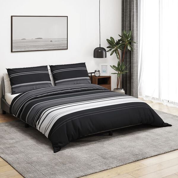vidaXL Ensemble de housse de couette noir et blanc 240x220 cm Coton