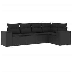 vidaXL Salon de jardin 5 pcs avec coussins noir r&eacute;sine tress&eacute;e