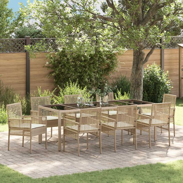 vidaXL Ensemble de salle &agrave; manger pour jardin 9 pcs Beige polyrotin