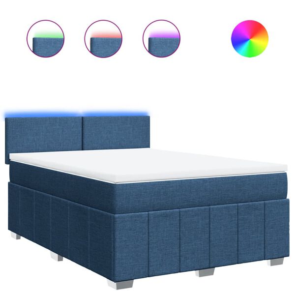 vidaXL Sommier &agrave; lattes de lit avec matelas Bleu 160x200 cm Tissu