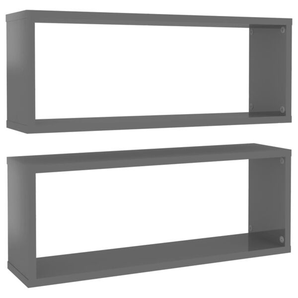 vidaXL &Eacute;tag&egrave;res murales cube 2 pcs Gris brillant Bois d&rsquo;ing&eacute;nierie