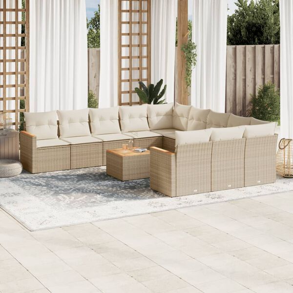 vidaXL Salon de jardin avec coussins 12 pcs beige r&eacute;sine tress&eacute;e
