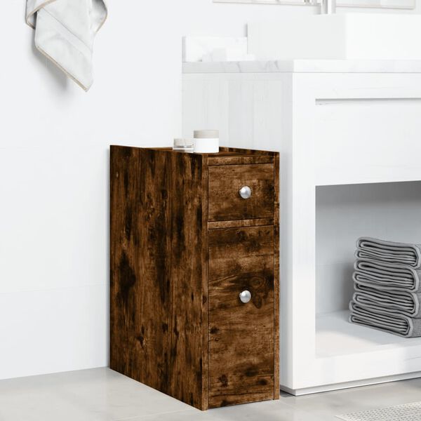 vidaXL Armoire de salle de bain &eacute;troite avec roulettes ch&ecirc;ne fum&eacute;