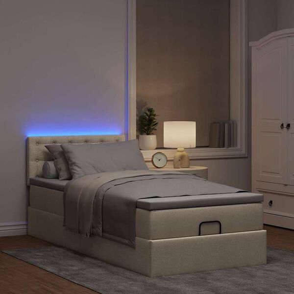vidaXL Lit ottoman avec matelas et LED cr&egrave;me 90x200 cm tissu