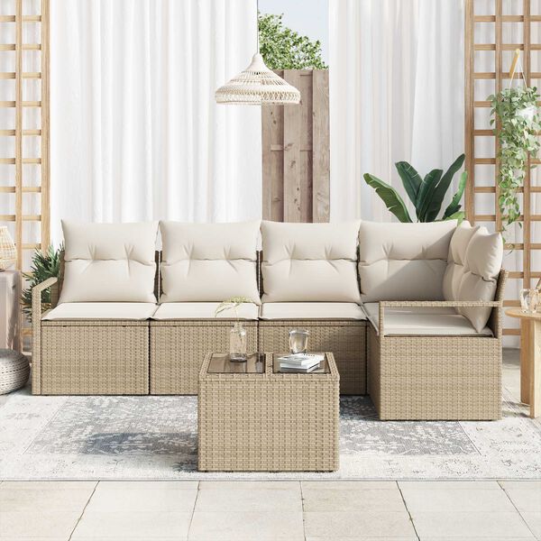 vidaXL Ensemble de canap&eacute; de jardin avec coussin 6 pcs Beige et cr&egrave;me