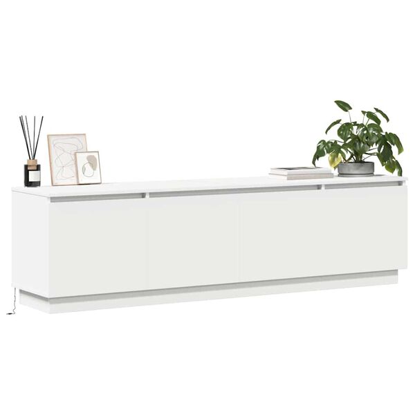 vidaXL Meuble TV avec LED Blanc 180 x 38 x 49 cm Bois d'ing&eacute;nierie