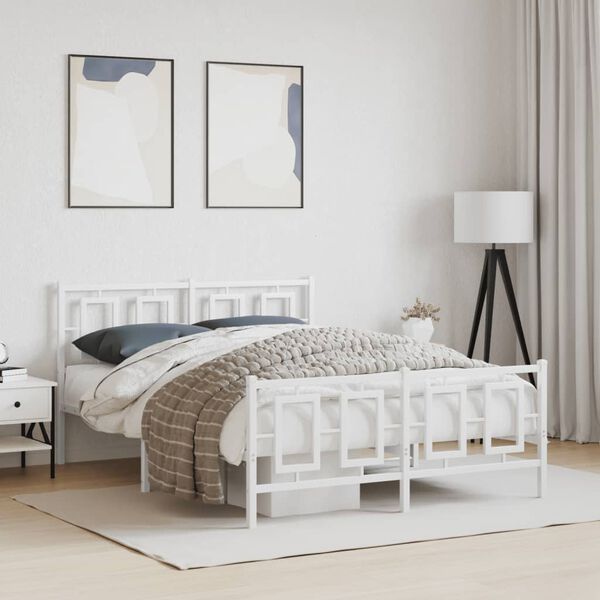 vidaXL Cadre de lit m&eacute;tal sans matelas et pied de lit blanc 135x190 cm