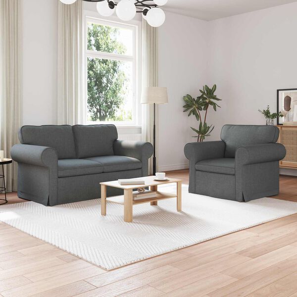 vidaXL Ensemble de Canap&eacute;s 2 pcs Gris fonc&eacute; 155 x 82 x 80 cm tissu