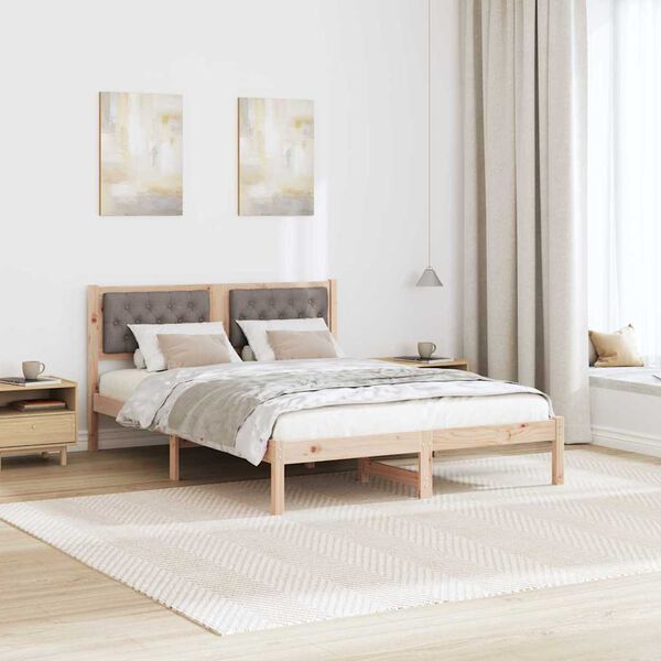 vidaXL Cadre de lit avec t&ecirc;te de lit Taupe 140 x 190 cm Pin massif