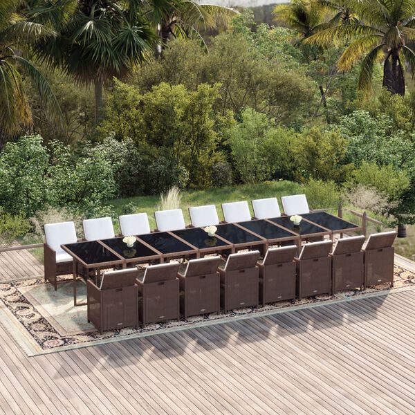 vidaXL Ensemble &agrave; manger de jardin et coussins 17 pcs marron rotin