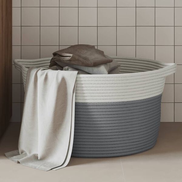 vidaXL Panier de rangement gris et blanc &Oslash;40x25 cm coton