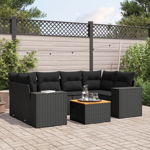 vidaXL Salon de jardin 7 pcs avec coussins noir r&eacute;sine tress&eacute;e