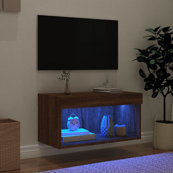 vidaXL Meuble TV avec lumi&egrave;res LED ch&ecirc;ne marron 60x30x30 cm