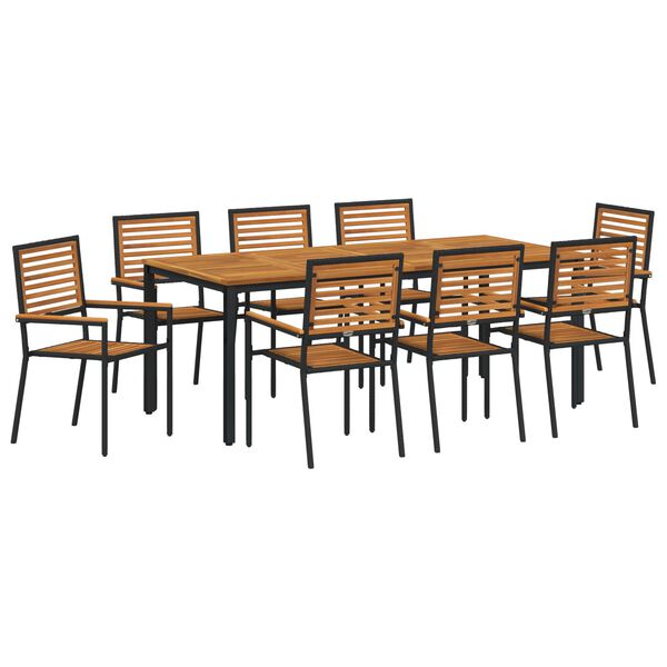 vidaXL Ensemble de salle à manger pour jardin 9 pcs Noir et Marron