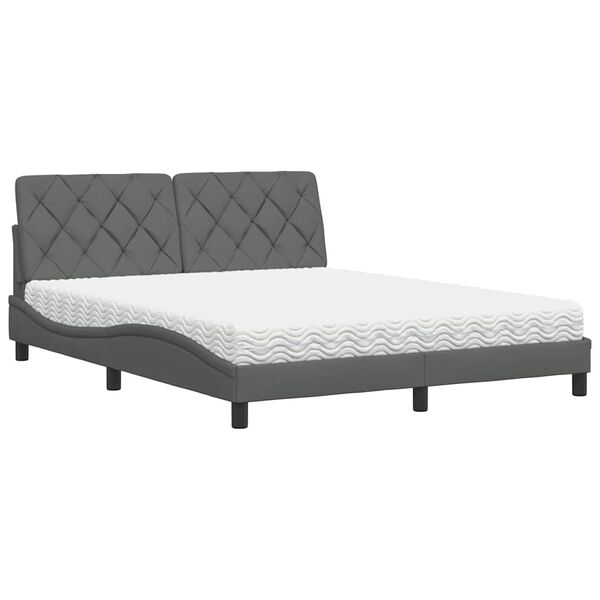 vidaXL Lit avec matelas gris fonc&eacute; 160x200 cm tissu