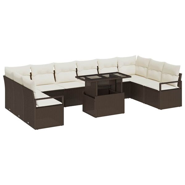 vidaXL Ensemble de canap&eacute; de jardin 11 pcs Marron et Cr&egrave;me polyrotin