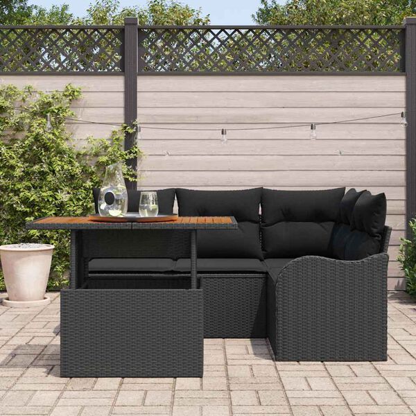 vidaXL Ensemble de canapé de jardin avec coussin 5 pcs Noir polyrotin
