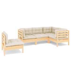 vidaXL Salon de jardin 5 pcs avec coussins cr&egrave;me bois de pin