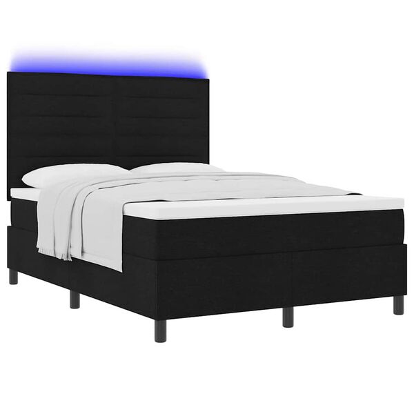 vidaXL Lit &agrave; ressorts avec matelas avec LED Noir 140 x 200 cm tissu