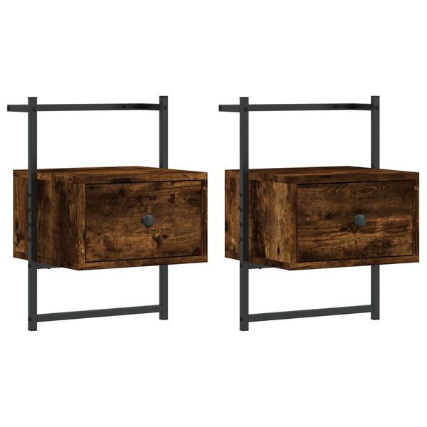 vidaXL Table de chevet murale 2 pcs ch&ecirc;ne fum&eacute; 35x30x51 cm