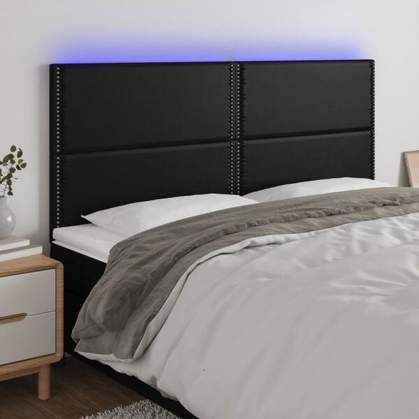 vidaXL T&ecirc;te de lit &agrave; LED Noir 200x5x118/128 cm Similicuir