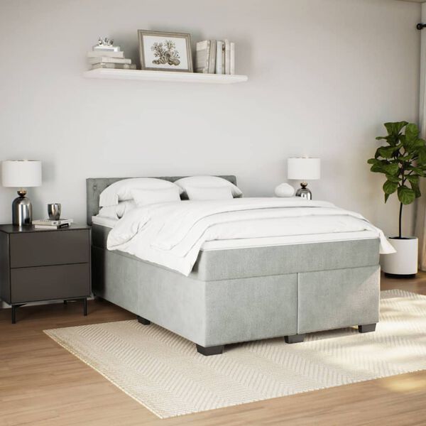 vidaXL Sommier &agrave; lattes de lit et matelas Gris clair 140x200cm Velours