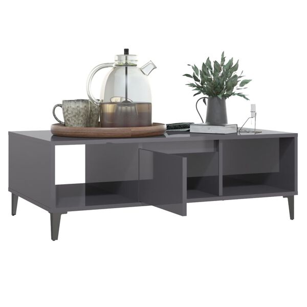 vidaXL Table basse gris brillant 103,5x60x35 cm bois d'ingénierie
