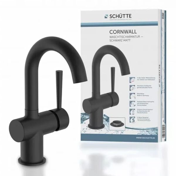 SCH&Uuml;TTE Mitigeur de lavabo CORNWALL avec poign&eacute;e lat&eacute;rale noir mat