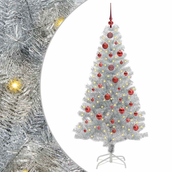 vidaXL Sapin de No&euml;l avec 150 LED avec support Argent 150 cm PET