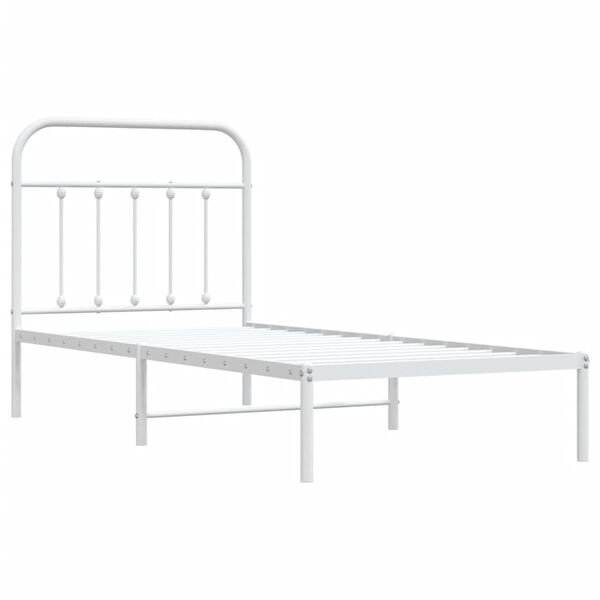 vidaXL Cadre de lit m&eacute;tal sans matelas avec t&ecirc;te de lit blanc 90x190cm