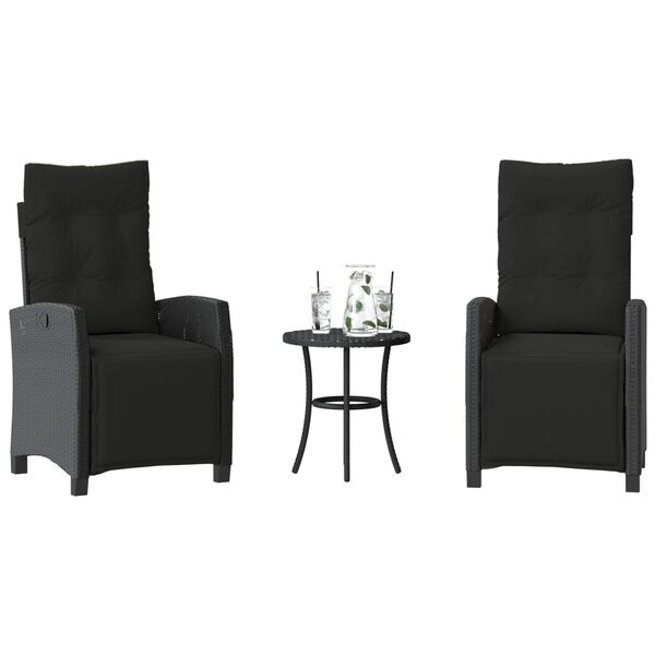 vidaXL Ensemble de bistro 3 pcs avec coussins noir r&eacute;sine tress&eacute;e