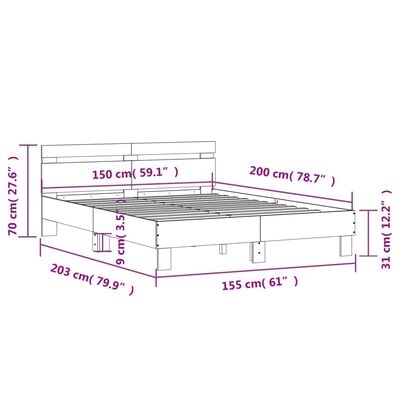 vidaXL Cadre de lit avec tête de lit et LED chêne sonoma 150x200 cm