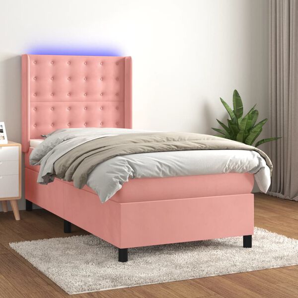 vidaXL Sommier &agrave; lattes de lit matelas et LED Rose 90x190 cm Velours