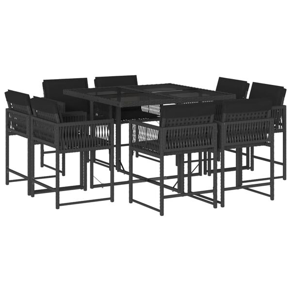vidaXL Ensemble &agrave; manger de jardin 9pcs coussins noir r&eacute;sine tress&eacute;e
