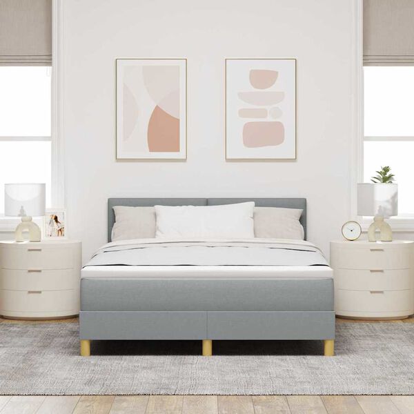 vidaXL Lit &agrave; ressort LED avec matelas Gris clair 140 x 190 cm tissu