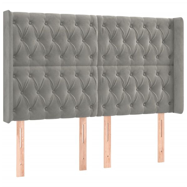vidaXL T&ecirc;te de lit &agrave; LED Gris clair 163x16x118/128 cm Velours