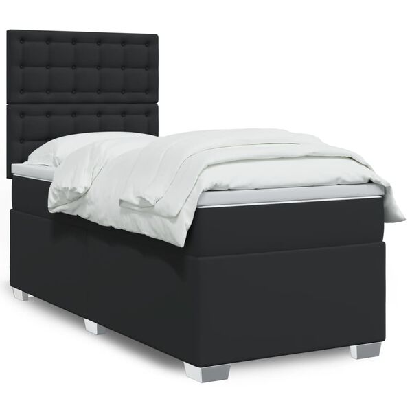 vidaXL Sommier &agrave; lattes de lit avec matelas Noir 90x190 cm Similicuir