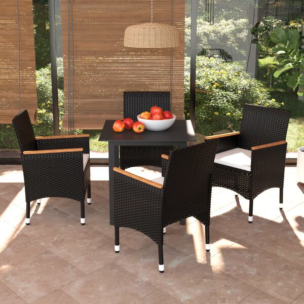 vidaXL Ensemble &agrave; d&icirc;ner de jardin avec coussins 5 pcs poly rotin noir