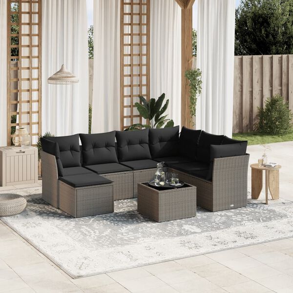 vidaXL Salon de jardin 8 pcs avec coussins gris clair r&eacute;sine tress&eacute;e