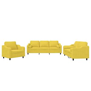 vidaXL Ensemble de canap&eacute;s 3 pcs avec coussins jaune clair tissu