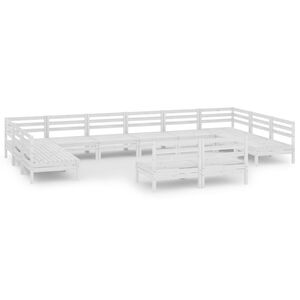 vidaXL Salon de jardin 12 pcs Blanc Bois de pin massif