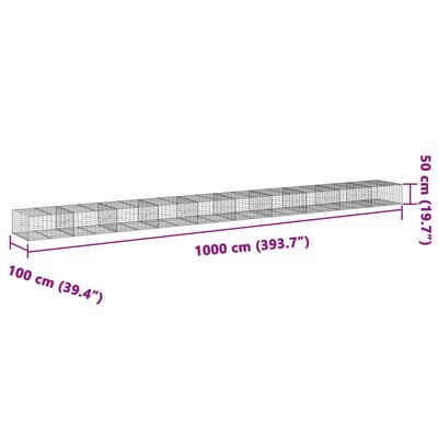 vidaXL Panier gabion avec couvercle 1000x100x50 cm fer galvanisé