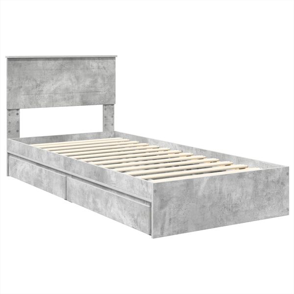 vidaXL Lit de Rangement Gris b&eacute;ton 75 x 190 cm Bois d'ing&eacute;nierie