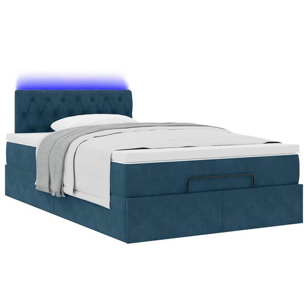 vidaXL Lit ottoman avec matelas et LED bleu fonc&eacute; 90x200cm velours