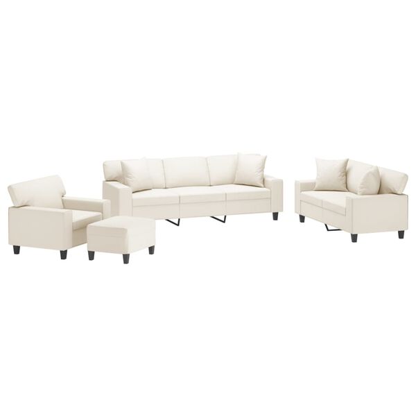 vidaXL Ensemble de canap&eacute;s 4pcs oreillers et coussins Cr&egrave;me Similicuir