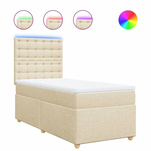 vidaXL Sommier &agrave; lattes de lit avec matelas Cr&egrave;me 90x200 cm Tissu