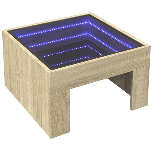 vidaXL Table basse avec LED infini ch&ecirc;ne sonoma 50x50x30 cm