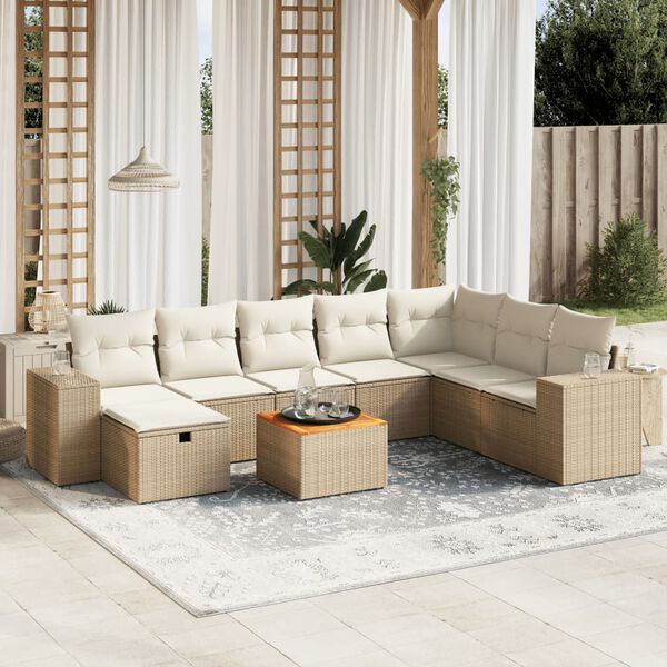 vidaXL Salon de jardin avec coussins 9 pcs beige r&eacute;sine tress&eacute;e