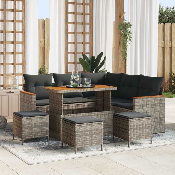 vidaXL Ensemble de canap&eacute; de jardin 9 pcs Gris polyrotin
